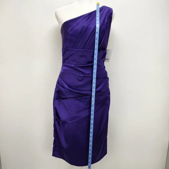 David's Bridal Dress Size 2 Women’s Purple One-Shoulder Stretch Satin New - Picture 5 of 14
